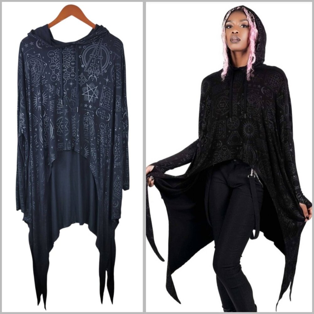 Killstar Over The Moon Hooded XS Small Medium Top Oversized Occult Witchy Gothic